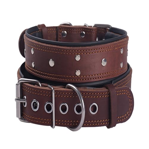 Hundehalsband aus Leder, extra dick und breit gepolstert, weiches echtes Leder, sehr haltbar für große und mittelgroße Hunde (Braun, L) von SweetyMooMoo