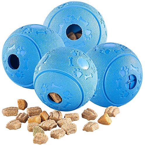 Sweetypet Snackball Katze: 4er-Set Hunde-Spielbälle, Naturkautschuk, Snack-Ausgabe, Ø 8 cm, blau (Hundespielball, Hundeball Vollgummi, Trainer) von Sweetypet