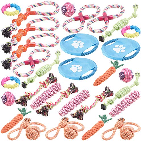 Sweetypet Hunde-Spielset: 30er-Set Bunte Hundespielzeuge aus Baumwolle zum Kauen und Toben (Hunde-Spielzeugset, Hunde Wurfspielzeuge) von Sweetypet