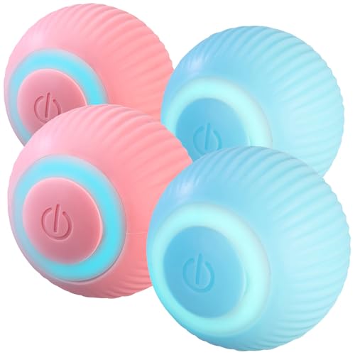 Sweetypet Katzenballspielzeug: 4er-Set Akku-Katzenspielzeuge mit LED-Licht, blau und pink (Katzenspielzeug interaktiv, Haustier-Spielzeug-Bälle) von Sweetypet