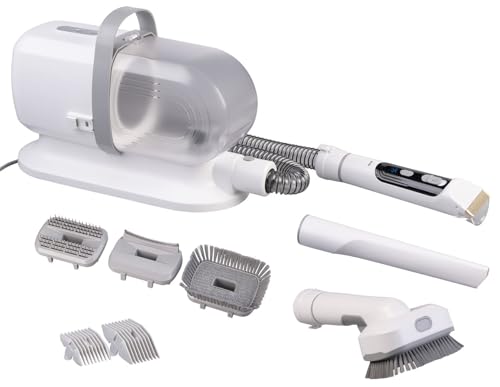 Sweetypet Schermaschine Hund: 8in1-Haustier-Schermaschine, Fellsauger, Föhn-Funktion und Bürsten (Schermaschine Hund Akku, Hundeschermaschine, Haarschneider) von Sweetypet
