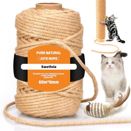 Swetfela 60 m Sisalseil für Kratzbaum, 6 mm Seil für Katzenkratzbaum, Sisalseil mit 1 Katzen-Maus-Spielzeug, Schnur für Kratzbaum, Ersatz, Garten-Bündelung, Basteldekoration Swetfela 60 m Sisalseil für Kratzbaum, 6 mm Seil für Katzenkratzbaum, Sisalseil mit 1 Katzen-Maus-Spielzeug, Schnur für Kratzbaum, Ersatz, Garten-Bündelung, Basteldekoration von Swetfela