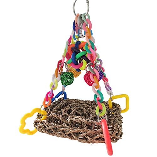 Swetopq Vogelspielzeug zum Aufhängen, gewebte Klettermatte mit buntem Kauspielzeug für Lovebirds Finken, Vogelfuttermatte, Wandspielzeug von Swetopq