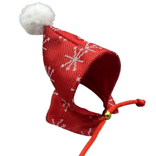 Swetopq Weihnachtliches Haustier-Schneeflockenmuster, Kapuze mit verstellbarem Kinnseil, Haustier-Schal, niedliches Speichel-Handtuch für Hunde und Katzen von Swetopq