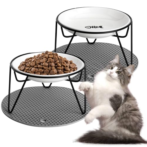 Erhöhte Futternäpfe für Katzen, erhöhter Keramik-Katzennapf mit Metallständer, mit rutschfester Matte, Katzenschüssel für Futter und rutschfester, erhöhter Katzenteller, Kätzchen, Welpen und kleine Erhöhte Futternäpfe für Katzen, erhöhter Keramik-Katzennapf mit Metallständer, mit rutschfester Matte, Katzenschüssel für Futter und rutschfester, erhöhter Katzenteller, Kätzchen, Welpen und kleine von Swetwiny
