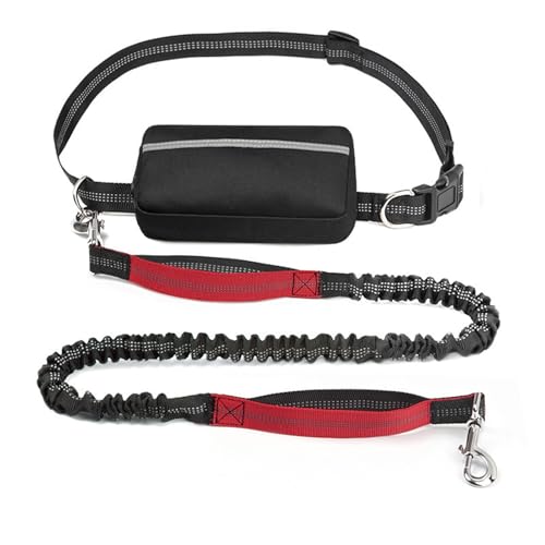 Freihändige Hundeleine, doppelt gepolsterte Griffe mit Reißverschlusstasche, stoßdämpfende Bungee-Leine, für mittelgroße und große Hunde, Training, Spazierengehen, Laufen(Red) von Swiftelle