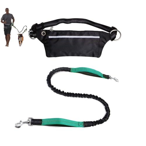 Freihändige Hundeleine mit Reißverschlusstasche, Zwei gepolsterten Griffen und verstellbarem Hüftgurt, Laufleinen, reflektierendes Design für Laufen und Gehen(Bamboo Green) von Swiftelle