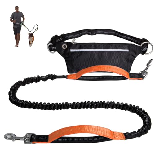 Freihändige Hundeleine mit Reißverschlusstasche, Zwei gepolsterten Griffen und verstellbarem Hüftgurt, Laufleinen, reflektierendes Design für Laufen und Gehen(Orange) von Swiftelle