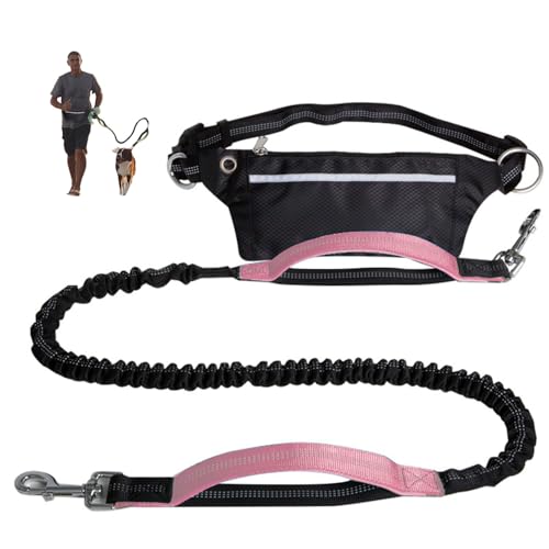 Freihändige Hundeleine mit Reißverschlusstasche, Zwei gepolsterten Griffen und verstellbarem Hüftgurt, Laufleinen, reflektierendes Design für Laufen und Gehen(Pink) von Swiftelle