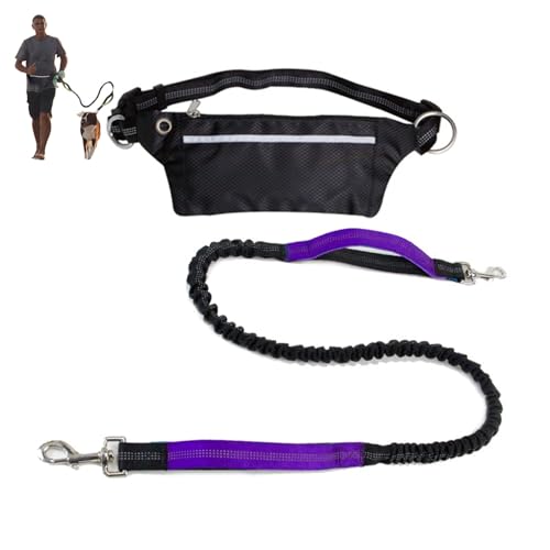 Freihändige Hundeleine mit Reißverschlusstasche, Zwei gepolsterten Griffen und verstellbarem Hüftgurt, Laufleinen, reflektierendes Design für Laufen und Gehen(Purple) von Swiftelle