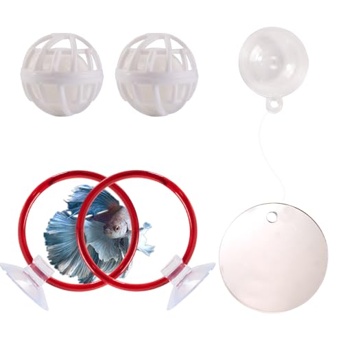 Swirge Betta Fischspielzeug, 2-teiliges Fisch-Trainingsring und Nitrifizierungskugel-Set, Betta-Spiegel-Spielzeug-Set, Futterring mit Saugnapf, Angeltank-Zubehör für Geschenke, Rot Swirge Betta Fischspielzeug, 2-teiliges Fisch-Trainingsring und Nitrifizierungskugel-Set, Betta-Spiegel-Spielzeug-Set, Futterring mit Saugnapf, Angeltank-Zubehör für Geschenke, Rot von Swirge