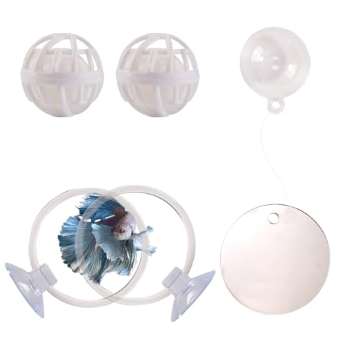 Swirge Betta Fischspielzeug, 2-teiliges Fisch-Trainingsring und Nitrifizierungskugel-Set, Betta-Spiegel-Spielzeug-Set, Futterring mit Saugnapf, Angeltank-Zubehör für Geschenke (transparent) von Swirge
