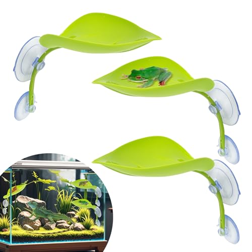 Swirge Blattdekorationen mit Saugnäpfen, Frosch-Lebensraum für Terrarium-Dekoration, Reptilien-Tank-Zubehör für afrikanische Zwergfrosch, Wasserfrosch, Dartfrosch, Baumfrosch (grün), 3 Stück von Swirge