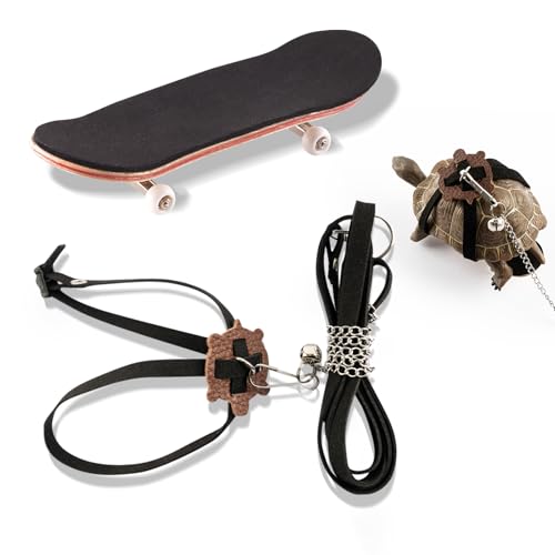 Swirge Schildkrötenleine und Trainingsskateboard-Spielzeug, Mini-Skateboard und verstellbares Geschirr für Schildkröte, lustiges Schildkrötenspielzeug, Zubehör für Schildkröte, Eidechse, Kleintiere von Swirge