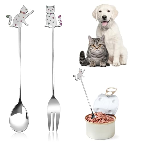 Katzenfutter Löffel, 2 Stück Kleine Einfache Reinigen Katze Edelstahl Gabeln und Löffel Niedliche Katze Behandeln Löffel Set für Kannen Nass Futter Hundefutter Katzenfutter Löffel, 2 Stück Kleine Einfache Reinigen Katze Edelstahl Gabeln und Löffel Niedliche Katze Behandeln Löffel Set für Kannen Nass Futter Hundefutter von SwirlColor