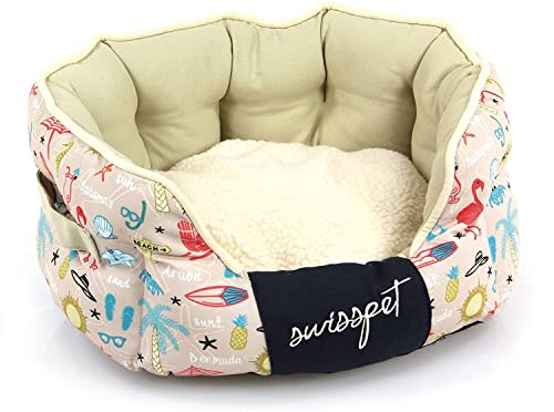SwissPet Hundebett/Katzenbett Flamingo Komfortabler Schlafplatz für Hunde & Katzen, mit Flamingo-Muster, Größe M - rosa von SwissPet