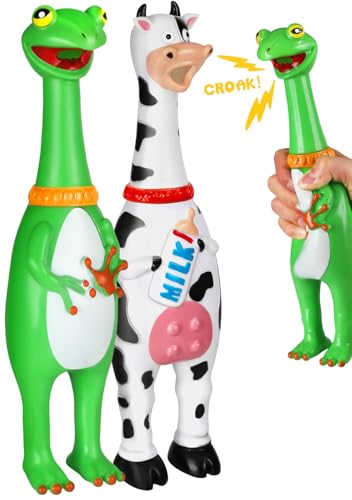 Swooflia Gummi-Huhn-Spielzeug – Frosch und Kuh, riesiges quietschendes Huhn, 30,5 cm, lustiges Gummi-Hundespielzeug, Neuheit, Party-Gag-Geschenke (2er-Pack) von Swooflia
