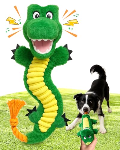 Swooflia Hundespielzeug aus Seil – interaktives, niedliches Dinosaurier-Plüschspielzeug, ohne Füllung, Zahnreinigung für kleine, mittelgroße und große Hunde, langlebiges Kauspielzeug für Welpen Swooflia Hundespielzeug aus Seil – interaktives, niedliches Dinosaurier-Plüschspielzeug, ohne Füllung, Zahnreinigung für kleine, mittelgroße und große Hunde, langlebiges Kauspielzeug für Welpen von Swooflia