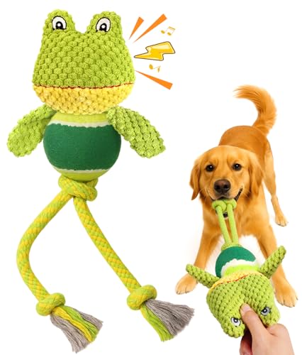 Swooflia Langlebiges quietschendes Hundespielzeug - Interaktiver Plüsch-Frosch mit Seilbeinen, Zahnreinigung Zerrspielzeug für kleine, mittelgroße und große Hunde, Welpenkauspielzeug für Training und Swooflia Langlebiges quietschendes Hundespielzeug - Interaktiver Plüsch-Frosch mit Seilbeinen, Zahnreinigung Zerrspielzeug für kleine, mittelgroße und große Hunde, Welpenkauspielzeug für Training und von Swooflia