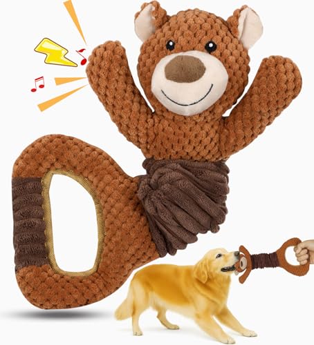 Swooflia Tug of War Hundespielzeug, Quietschendes Plüschspielzeug für mittelgroße und große Rassen, interaktives Knister-Hundespielzeug, niedlicher Bär mit weichem langem Ziehgriff Swooflia Tug of War Hundespielzeug, Quietschendes Plüschspielzeug für mittelgroße und große Rassen, interaktives Knister-Hundespielzeug, niedlicher Bär mit weichem langem Ziehgriff von Swooflia