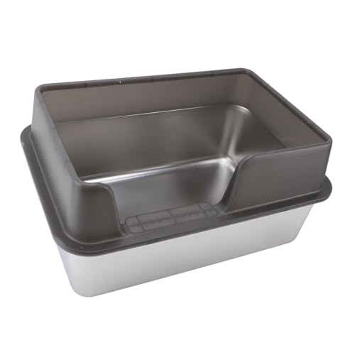 Katzentoilette aus Edelstahl mit Deckel und Schaufel, Metalltoilette mit Seitlichem Zugang für Kleine, Mittelgroße Haustiere, Oben Offene Katzentoilette, 19,6 X 13,7 X 9,8 Zoll von Sxhlseller