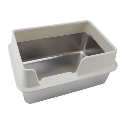 Katzentoilette aus Edelstahl mit Deckel und Schaufel, Metalltoilette mit Seitlichem Zugang für Kleine, Mittelgroße Haustiere, Oben Offene Katzentoilette, 19,6 X 13,7 X 9,8 Zoll von Sxhlseller