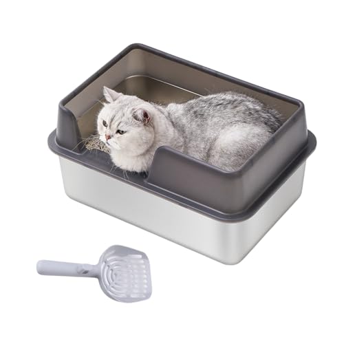 Sxhlseller Große Katzentoilette aus Edelstahl – Oben Offene Katzentoilette mit Hoher Seitenwand, Extra Große Katzentoilette, Spritzwassergeschützt und Antihaftbeschichtete, Glatte (großes Sxhlseller Große Katzentoilette aus Edelstahl – Oben Offene Katzentoilette mit Hoher Seitenwand, Extra Große Katzentoilette, Spritzwassergeschützt und Antihaftbeschichtete, Glatte (großes von Sxhlseller