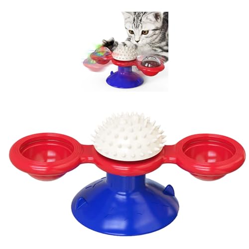 Sxhlseller Rotierendes Interaktives Katzenspielzeug, Windmühlen Katzenspielzeug für den Innenbereich mit Saugnapf, Multifunktionales Kätzchen Kammspielzeug für Wandtür (Blue) von Sxhlseller