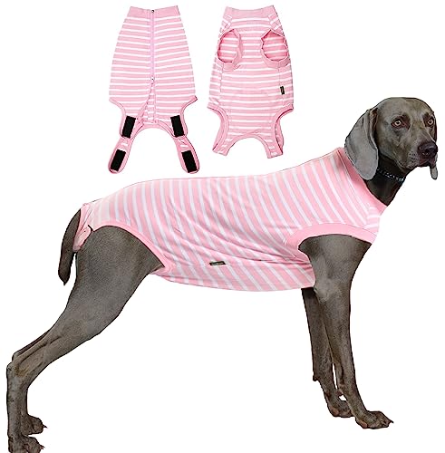 SyChien Hunde-Genesungsanzug für Damen, Rosa, großes Spay Chirurgie-Genesungshemd, Rosa-Weiß gestreift, L von SyChien