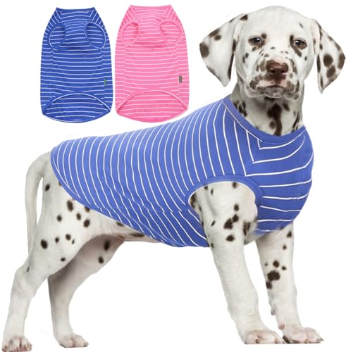 Sychein Hundeshirt aus gekämmter Baumwolle, schnell trocknend, Sommer-T-Shirts für kleine Welpen, blau, rosa gestreift, S von SyChien