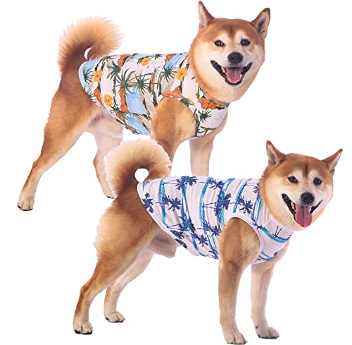 Sychien Hawaii-Hunde-Shirt, schnell trocknend, kühlendes Netz, Kokosnuss-Druck, T-Shirt für große Hunde, Blau + Gelb XXXL von SyChien