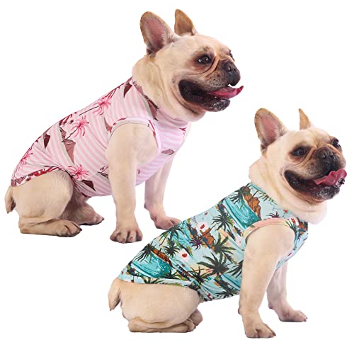 Sychien Hawaii-Hunde-Shirt, schnell trocknend, kühlendes Netzgewebe, Kokosnuss-Druck, T-Shirt für große Hunde, rosa + grün, XL von SyChien