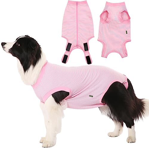 Sychien Hunde-Genesungsanzug, für Damen, Gr. L, Rosa / Weiß gestreift, Größe XL von SyChien