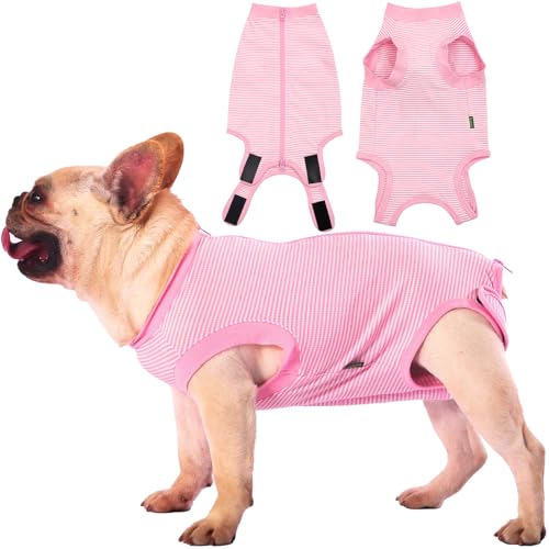 Sychien Hunde-Genesungsanzug, rosa weibliche Spay chirurgisches Hemd, mittlere Chirurgie-Genesungsanzug, rosa-weiß gestreift, M von SyChien