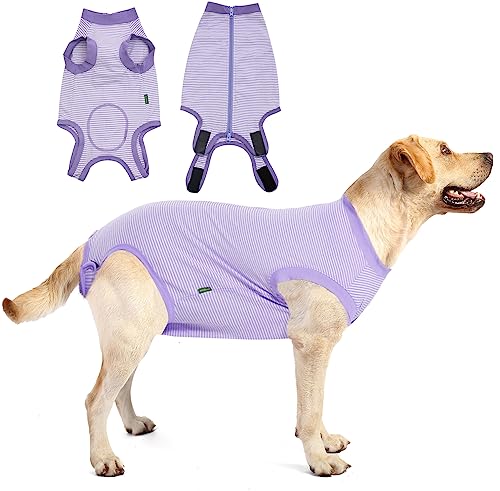 Sychien Hunde-Genesungsanzug, violett, weiblich, chirurgisches großes Hemd, männliche Chirurgie-Genesungsanzug, lila-weiß gestreift, L von SyChien