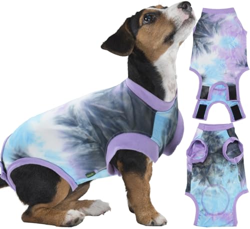 Sychien Hunde-Genesungsanzug für männliche Neutral-Chirurgie, Batikfärbung, Violett, Größe XS von SyChien