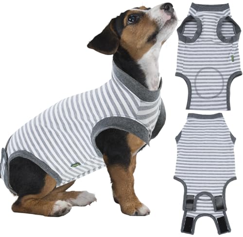 Sychien Hunde-Genesungsanzug für männliche Neutral-Chirurgie, Hellgrau gestreift, Größe XS von SyChien