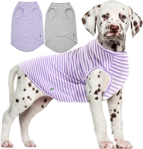 Sychien Kühlendes Hunde-Shirt, Sommer gekämmte Baumwolle, atmungsaktiv, für Jungen und Mädchen, Größe M, Violett / Grau / Weiß gestreift von SyChien