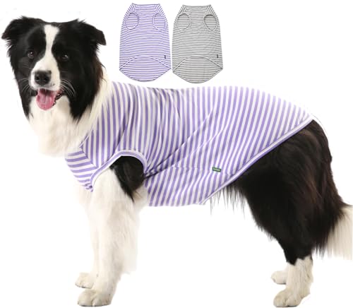 Sychien Kühlendes Hunde-Shirt, Sommer gekämmte Baumwolle, atmungsaktiv, für Jungen und Mädchen, Größe XL, Violett, Grau, Weiß gestreift von SyChien