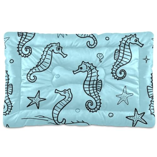 Blue Ocean Seepferdchen-Haustier-Matratze, waschbar, weich, bequem, rutschfeste Unterseite, für mittelgroße und große Hunde, 91,4 x 61 cm von SyXIOP
