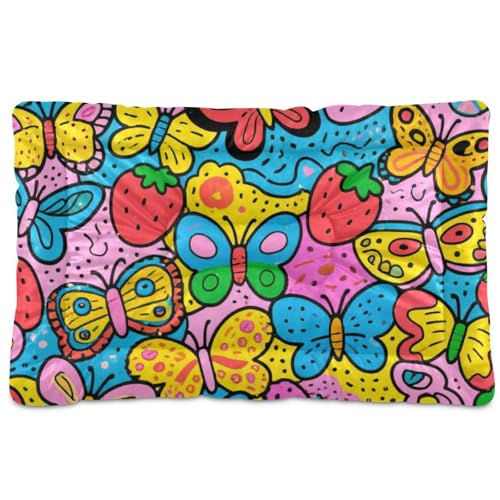 Haustier-Schlafmatte, waschbar, Motiv: Erdbeere, Schmetterlinge, rutschfest, weich, bequem, für große, mittelgroße und kleine Hunde, 91,4 x 61 cm von SyXIOP