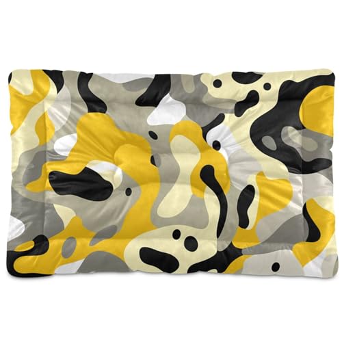 Hunde-Schlafmatratze, waschbar, rutschfest, weich, bequem, für mittelgroße und große Hunde, 91,4 x 61 cm, Camouflage-Gelb von SyXIOP