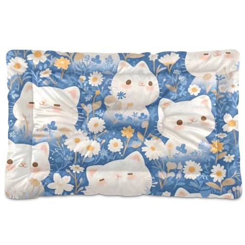 Hundebett, Motiv: niedliche Cartoon-Katzen, Blumen, Gänseblümchen, waschbar, weich, rutschfest, für mittelgroße und große Hunde, 91,4 x 61 cm Hundebett, Motiv: niedliche Cartoon-Katzen, Blumen, Gänseblümchen, waschbar, weich, rutschfest, für mittelgroße und große Hunde, 91,4 x 61 cm von SyXIOP