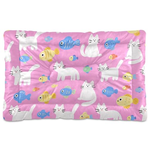Hundebett-Matte mit niedlichen weißen Katzen und Fischen, waschbar, weich, rutschfest, für große, mittelgroße und kleine Hunde, 91,4 x 61 cm Hundebett-Matte mit niedlichen weißen Katzen und Fischen, waschbar, weich, rutschfest, für große, mittelgroße und kleine Hunde, 91,4 x 61 cm von SyXIOP