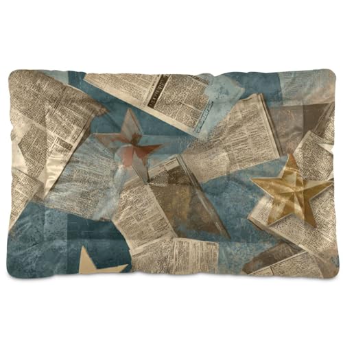 Old Newspaper Hundebett, waschbar, Retro-Design, weich, bequem, rutschfeste Unterseite, für mittelgroße und große Hunde, 91,4 x 61 cm, goldfarben Old Newspaper Hundebett, waschbar, Retro-Design, weich, bequem, rutschfeste Unterseite, für mittelgroße und große Hunde, 91,4 x 61 cm, goldfarben von SyXIOP
