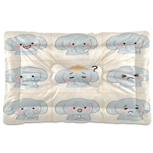SyXIOP Haustierbett-Matte mit niedlichem Cartoon-Elefantenmotiv, waschbar, rutschfest, weich, bequem, für große, mittelgroße und kleine Hunde, 91,4 x 61 cm von SyXIOP