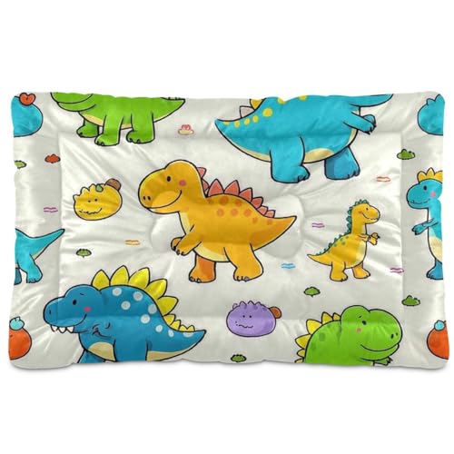SyXIOP Hundehütte mit niedlichem Dinosaurier-Motiv, waschbar, weich, bequem, rutschfeste Unterseite, für mittelgroße und große Hunde, 91,4 x 61 cm, Beige von SyXIOP