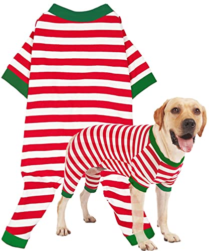 Sychien Hunde-Pyjama für große, kleine, mittelgroße Hunde, warmer Winter-PJS-Overall für Jungen, Mädchen, Hunde, Weihnachtsfeier, gekämmte Baumwolle, Thermo-Jumpsuits, Weihnachten Rot Weiß Gestreift, von Sychien
