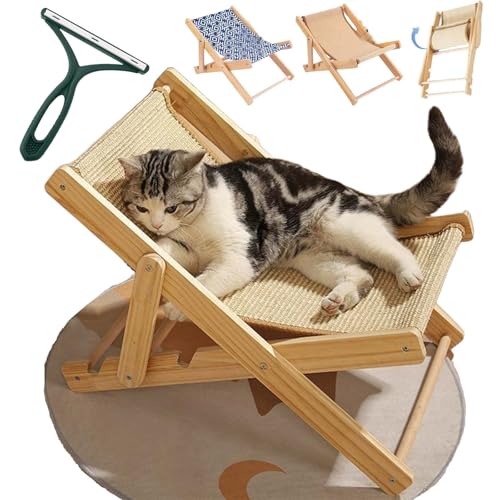 Syeefula Celery Pets Cat Lounger Chair, 2 in 1 Foldable Cat Sisal Chair for Indoor, 4-Position Adjustable Hammock Pet Sisal Beach Bed Mat for Small and Medium Cats, Removable Blanket (Sisal Type) von Syeefula
