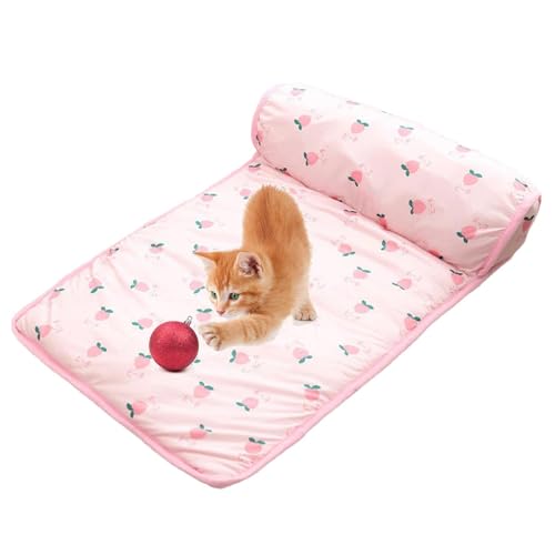 Syengery Haustier-Kühlmatte, Kühlkissen Aus Eisseide, Sommer-Haustierbett, Bett Und Niedliche Eisunterlage Mit Buntem Aufdruck Und Kissen Für Katzen/Hunde von Syengery